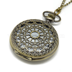 Legierung flache runde Halskette Taschenuhr&nbsp;WACH-N012-04