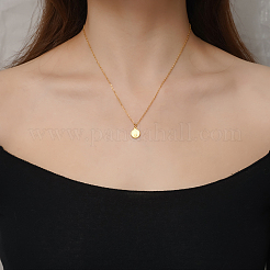 Colliers à pendentif rond plat en acier inoxydable avec zircone cubique transparente pour un usage quotidien pour femmes&nbsp;AQ5900-2