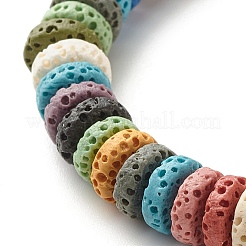 Bracciale elasticizzato con perline a disco di roccia lavica naturale tinta&nbsp;BJEW-JB07120