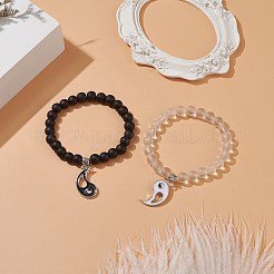 2pcs 2 bracelets extensibles en perles rondes en verre de couleur&nbsp;BJEW-JB09092-01