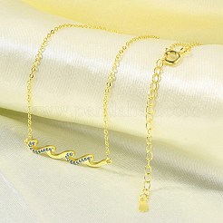 Collane a catena con ciondolo a forma di onda in zirconia cubica blu cielo chiaro in ottone micro pavé per donna&nbsp;NJEW-R005-01G