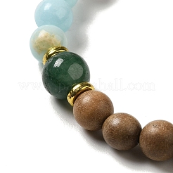 Braccialetti elasticizzati con perline rotonde in legno di sandalo e pietra shoushan sintetica da 6 mm&nbsp;BJEW-B080-09A