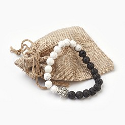 Perles de pierre de lave naturelle et perles de howlite naturelles bracelets extensibles&nbsp;BJEW-JB03851-01