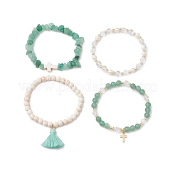 4 pz 4 stili di braccialetti elastici con perline di pietre preziose naturali&nbsp;BJEW-JB11596