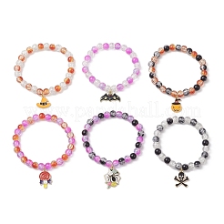 6 Stück Stretch-Armband-Set mit Glasperlen zum Thema Halloween&nbsp;BJEW-JB12117