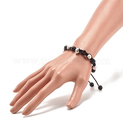 Rundes synthetisches türkisfarbenes (gefärbtes) geflochtenes Perlenarmband mit Totenkopf aus Legierung&nbsp;BJEW-JB07863-03