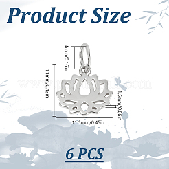 6 Stück hohle 925 Sterling Silber Lotus Charms&nbsp;STER-DR0001-34