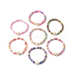 7 Stück 7 Farben handgemachte Stretch-Armbänder aus pflaumenfarbenem Polymer-Ton und synthetischen türkisfarbenen Perlen für Frauen&nbsp;BJEW-JB11538