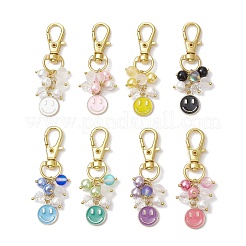 8 pz 8 colori piatti rotondi con decorazione in lega smaltata con volto sorridente&nbsp;HJEW-JM03006