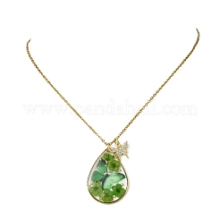 Colliers pour femmes avec pendentif papillon en résine époxy transparente en forme de larme et micro-pavé de zirconiums cubiques transparents sur laiton&nbsp;NJEW-JN06288