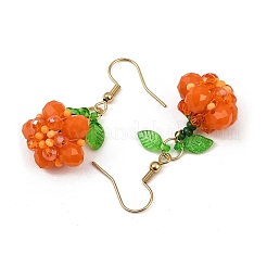 Pendientes colgantes de cuentas de vidrio hechos a mano con temática de Halloween y calabaza&nbsp;EJEW-MZ00480-02