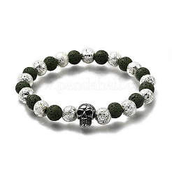 Pulseras de piedra de lava natural galvanizadas para Halloween&nbsp;BJEW-JB12332-02
