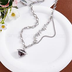 Coeur rouge zircone collier réglable chaîne pierres précieuses pendentif collier mode solitaire amour éternité cristaux tour de cou breloques bijoux cadeau pour les femmes fête des mères anniversaire noël&nbsp;JN1098A