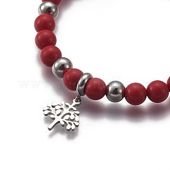 Runde Perlen-Stretch-Charm-Armbänder aus Naturstein und synthetischem Mischstein&nbsp;BJEW-L648-08