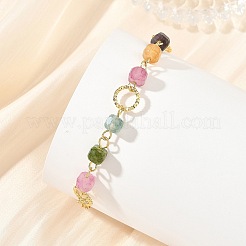 Armbänder aus Messing mit facettierten Würfelperlen und natürlichen Edelsteinen für Damen&nbsp;BJEW-JB14334