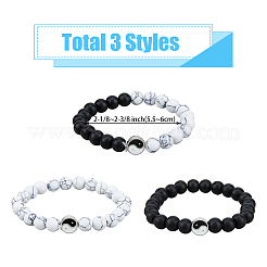 3 Stück 3 Stile natürliches Howlith & mattiertes schwarzes Steinperlen-Stretch-Armband-Set&nbsp;BJEW-FI0001-21