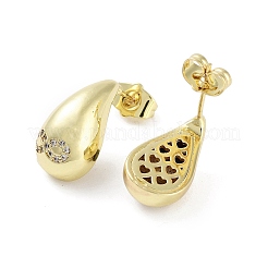 Pendientes de circonita cúbica de latón chapado en forma de lágrima para mujer&nbsp;EJEW-B047-02G-06