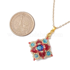 3 pieza de collares colgantes de rombos con cuentas de vidrio de 3 colores&nbsp;NJEW-MZ00072