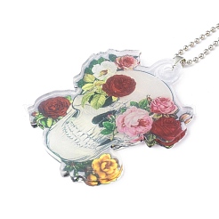 Totenkopf mit Blumenanhänger aus Acryl&nbsp;RJEW-E007-03P-08