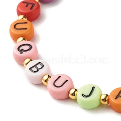 Bracciale elastico da donna tondo piatto con lettere e perline&nbsp;BJEW-JB07553-01