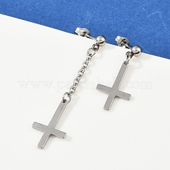 Christliche Ohrstecker mit umgedrehtem Kreuz aus Edelstahl 201&nbsp;LS-EJEW-P314-01C-P