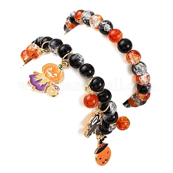 2 bracciale elastico con perline rotonde in vetro craquelé verniciato a spruzzo&nbsp;BJEW-JB12484-02