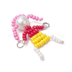 4 Stück 4 Stile Glasperlen mit Glasperle rund Perlen Menschen Verbinder Charms&nbsp;PALLOY-MZ00644