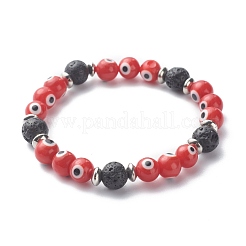 Pulseras de estiramiento de cuentas de roca de lava natural&nbsp;BJEW-JB06602