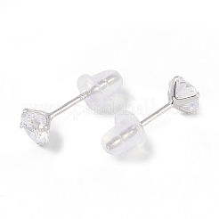 Rhodinierte Ohrstecker aus Feinsilber mit Zirkonia in Diamantform 999 für Damen&nbsp;EJEW-S215-06P