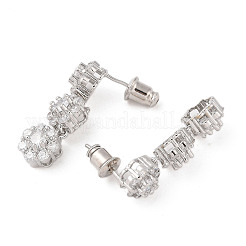 Orecchini a bottone con micro pavé di zirconi cubici in ottone placcato a cremagliera&nbsp;EJEW-I304-10P-06