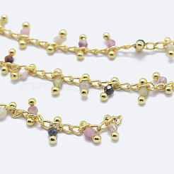 Chaînes de perles artisanales en tourmaline multicolore naturelle&nbsp;CHC-P003-11G
