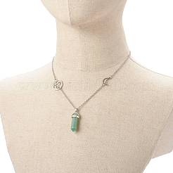 Collana con ciondolo avventurina verde naturale sfaccettata a proiettile&nbsp;NJEW-JN03601-05