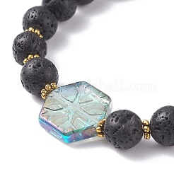 Bracciale elasticizzato con diffusore di olio di perle di roccia lavica naturale&nbsp;BJEW-JB07246