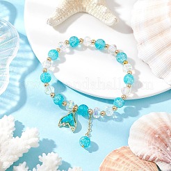 4 pz 4 colori braccialetti elastici in perline di vetro e ottone&nbsp;BJEW-JB11769