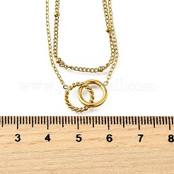 Doppellagige Halsketten mit Ringanhänger aus 304 Edelstahl für Damen&nbsp;NJEW-M098-03G