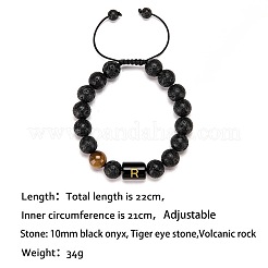 Bracelets ajustables en perles rondes œil de tigre naturel et roche de lave&nbsp;TV6214-18