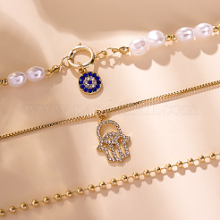 Zinklegierung Eisen Saphir Strass Hamsa Hand Anhänger 3 Schicht Halsketten&nbsp;FS-WGD7493-01