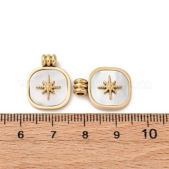 304 Edelstahl Pavé-Anhänger mit natürlichen weißen Muscheln&nbsp;STAS-L022-522G