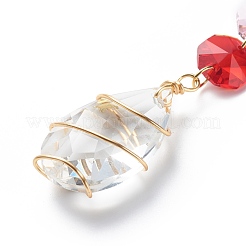Decorazioni pendenti con perline di vetro ottagonale placcato&nbsp;HJEW-JM00775-03