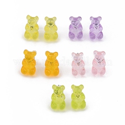 Bear Resin Stud Earrings, with 304 Stainless Steel Pins and Plastic Ear Nuts, Mixed Color, 12.3x7.5x4mm, Pin: 0.6mm