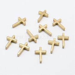 Brass Tiny Cross Charms, Nickel Free, Raw(Unplated), 13x8x2.5~3mm, Hole: 1.5mm