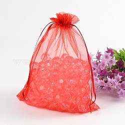 Rectangle Jewelry Packing Drawable Pouches, Organza Gift Bags, Wedding Favour Bags, Red, 17x23cm