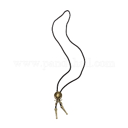 Collier plat rond avec pistolet laria pour hommes femmes, collier réglable cordon imitation cuir, noir, bronze antique, 40.94 pouce (104 cm)