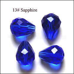 Imitazione branelli di cristallo austriaco, grado aaa, sfaccettato, goccia, blu, 10x12mm, Foro: 0.9~1.5 mm