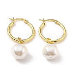 Orecchini a cerchio pendenti con perle di plastica, gioielli in ottone per le donne,  piombo & cadmio & nichel libero, vero placcato oro 18k, 38mm, ago :0.5mm
