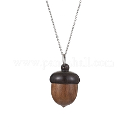 Разъемные ожерелья с подвесками из черного дерева с желудями, с 304 цепочкой из нержавеющей стали, цвет нержавеющей стали, 15.98 дюйм (40.6 см)