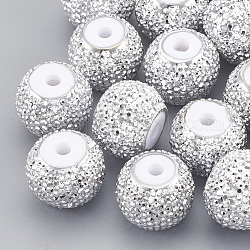Perles de strass en résine , rondelle, blanc, 15~15.5x12mm, Trou: 3mm