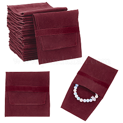 Pochettes à rabat bijoux en velours, sac enveloppe pliante pour boucles d'oreilles, bracelets, colliers emballage, rectangle, rouge foncé, 96x90x2.5mm
