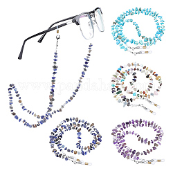 4 Stück 4 Stile natürliche und synthetische gemischte Edelsteinsplitter und Glasperlenketten-Halsband für Brillen, Brillenketten, 700 mm, 1pc / style