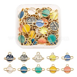 60 pièces 10 couleurs pendentifs en émail en alliage d'or clair, planète, couleur mixte, 6 pcs / couleur